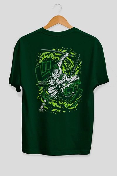 Ankhises ZORO-ONE PIECE (2) Tricou supradimensionat, bumbac, cu imprimeu pe spate, verde smarald, bărbați, femei