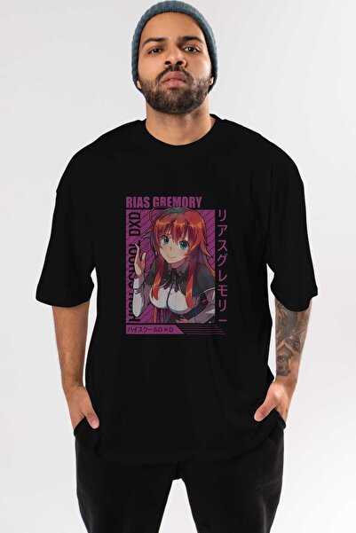 Ankhises Tricou supradimensionat negru cu model anime Rias Gremory 10 - bărba...
