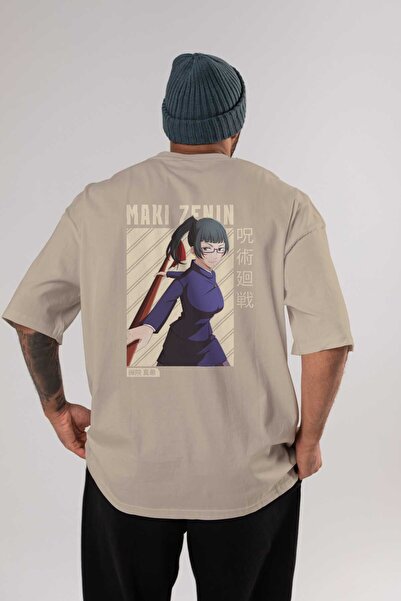 Ankhises Maki Zenin CHAİNSAWMAN Аніме з принтом на спині Бежевий Oversize фут...