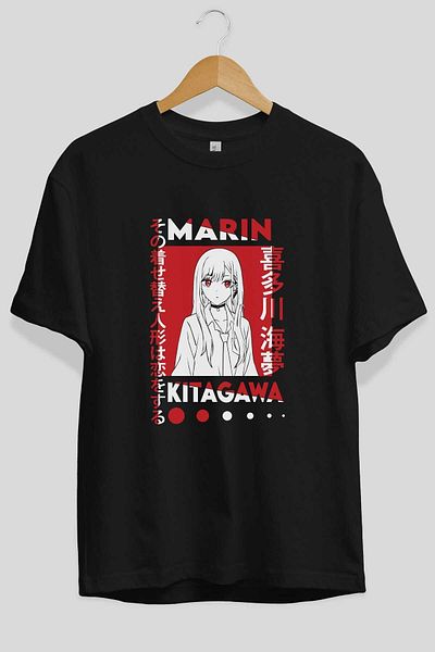 Ankhises MARIN KITAGAWA Tricou negru oversize cu imprimeu frontal anime Bărbați Femei