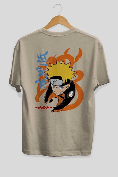 Ankhises naruto uzumaki 1 Anime Back Printed Beige Oversize μπλουζάκι 100% βαμβάκι Ανδρικά Γυναικεία