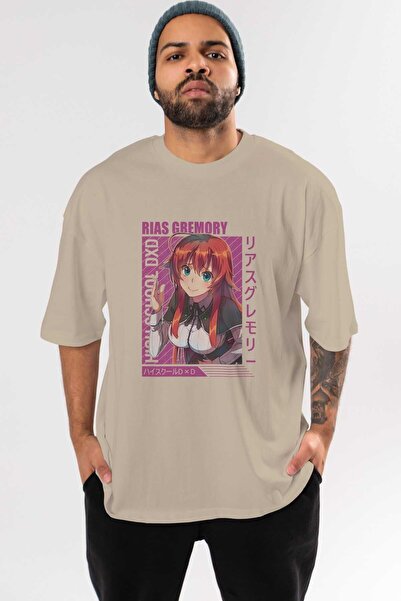 Ankhises Rias Gremory 10 Anime Prednja Štampano Bež Oversize kroj T-shirt Muš...