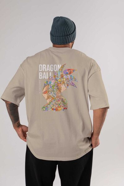 Ankhises DRAGON BALL ART (5) Tricou supradimensionat bej cu imprimeu pe spate anime 100% bumbac Bărbați Femei