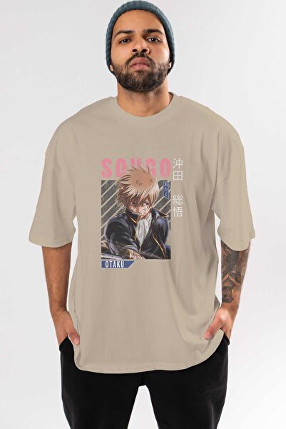 Ankhises Sougo Okita GINTAMA Anime Prednja Štampano Bež Oversize kroj T-shirt...