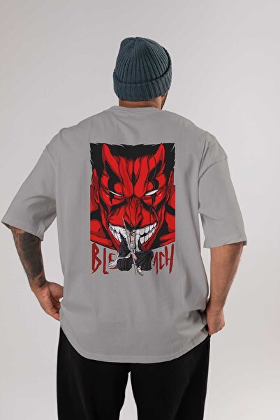 Ankhises تي شيرت KENPACHI ZARAKI BLEACH Anime مطبوع عليه ظهر رمادي كبير الحجم...