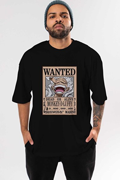 Ankhises CARTEL LUFFY GEAR 5 Tricou negru oversize cu imprimeu în față Anime Bărbați Femei