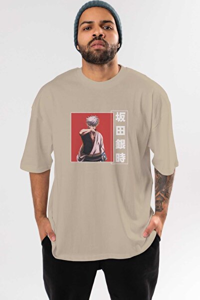 Ankhises Gintoki Sakata GINTAMA 1 Anime Prednja Štampano Bež Oversize kroj T-...
