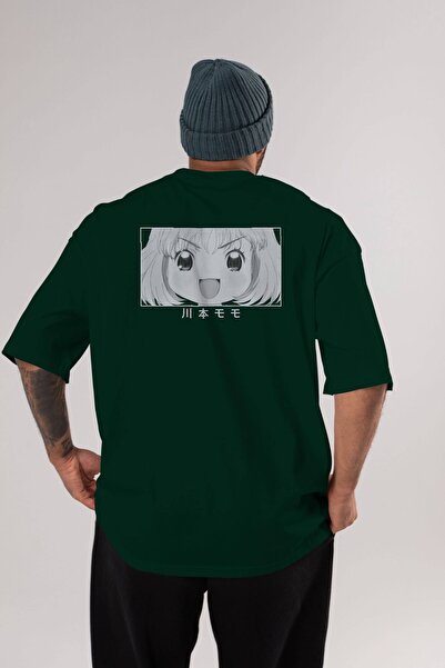 Ankhises Momo Kawamoto 1 Anime Back Štampano Emerald Green Oversize kroj T-sh...