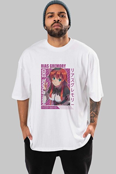 Ankhises Rias Gremory 10 Tricou alb oversize cu imprimeu pe față Anime Bărbaț...