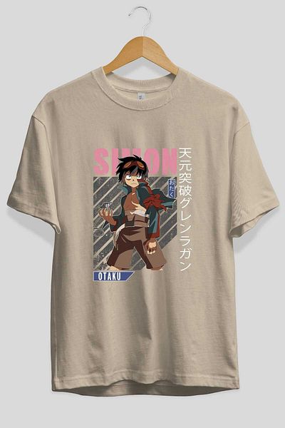 Ankhises Simon 5 Tricou supradimensionat Bej Imprimat Anime Bărbați Femei
