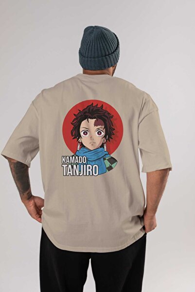 Ankhises TANJIRO KAMADO Anime Leđa Štampano Bež Oversize kroj T-shirt 100% pa...