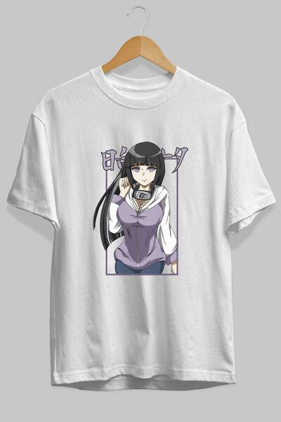 Ankhises Tricou alb oversize cu imprimeu în față anime Hinata NARUTO Bărbați Femei