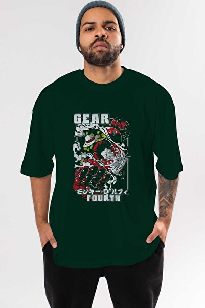 Ankhises LUFFY gear fourth Anime Front Štampano Emerald Green Oversize kroj T...