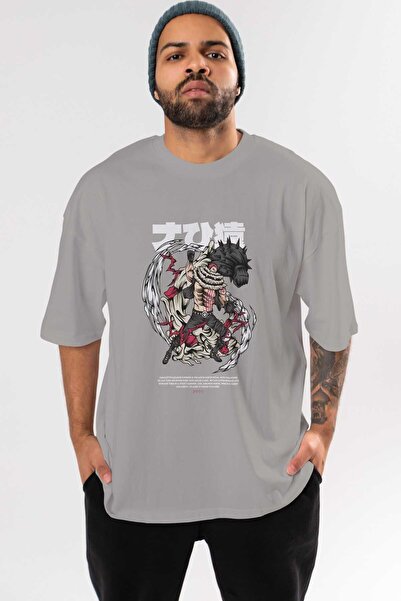Ankhises Katakuri Anime Imprimat Față Gri Oversize Tricou 100% bumbac Bărbați...