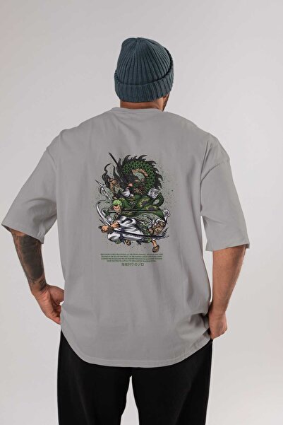 Ankhises Zoro-ONE PIECE Tricou cu imprimeu pe spate, gri supradimensionat, 10...
