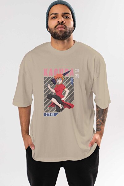 Ankhises Kagura GINTAMA 1 Anime Prednja Štampano Bež Oversize kroj T-shirt Mu...