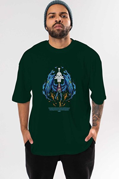 Ankhises Marco Anime Front Štampano Emerald Green Oversize kroj T-shirt Muška...