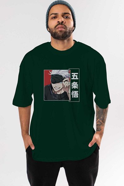 Ankhises تي شيرت JUJUTSU KAISEN Anime مطبوع من الأمام باللون الأخضر الزمردي كبير الحجم للرجال والنساء
