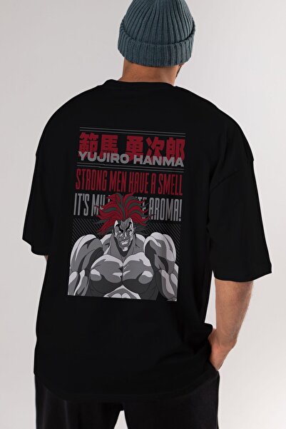 Ankhises تي شيرت أسود كبير الحجم مطبوع عليه رسوم متحركة YUJIRO HANMA للرجال و...