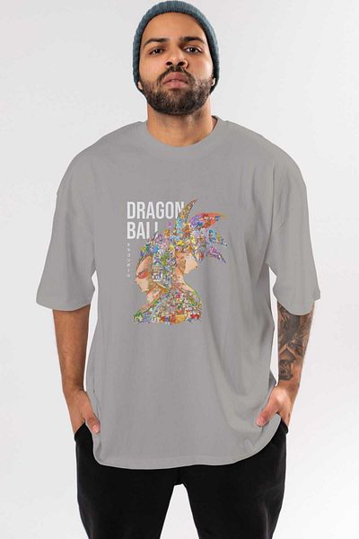Ankhises DRAGON BALL ART (5) Tricou supradimensionat gri cu imprimeu anime 100% bumbac Bărbați Femei