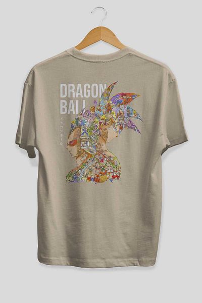 Ankhises DRAGON BALL ART (5) Tricou supradimensionat bej cu imprimeu pe spate anime 100% bumbac Bărbați Femei