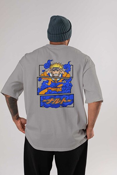 Ankhises Naruto uzumaki Tricou cu imprimeu pe spate, gri supradimensionat, 10...