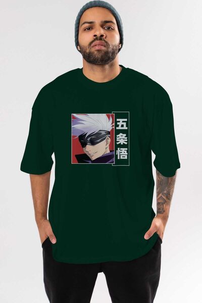 Ankhises SATORU GOJO Anime Front Štampano Emerald Green Oversize kroj T-shirt...