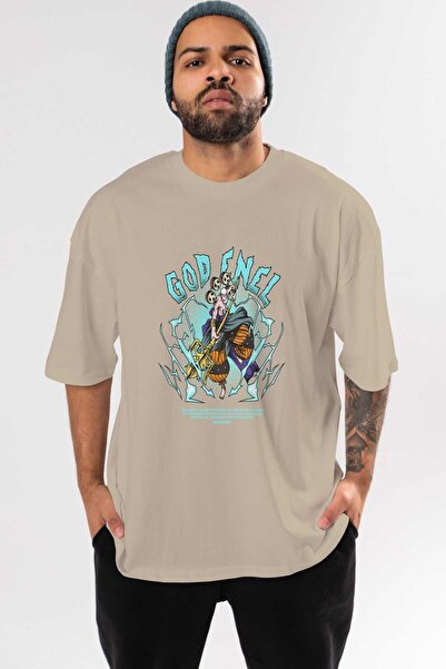 Ankhises Eneru Anime Front Štampano Bež Oversize kroj T-shirt Muškarci Žene