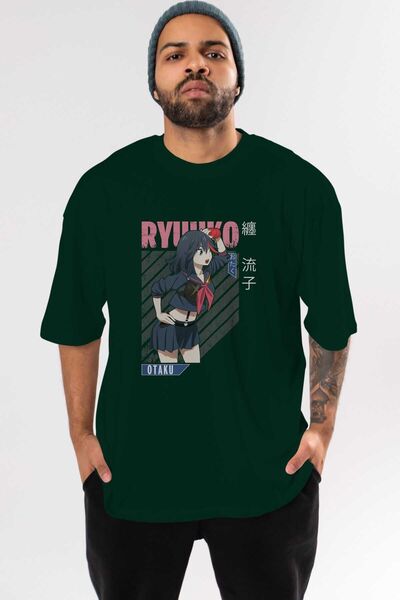 Ankhises Ryuuko Matoi 6 Anime Front Štampano Emerald Green Oversize kroj T-sh...