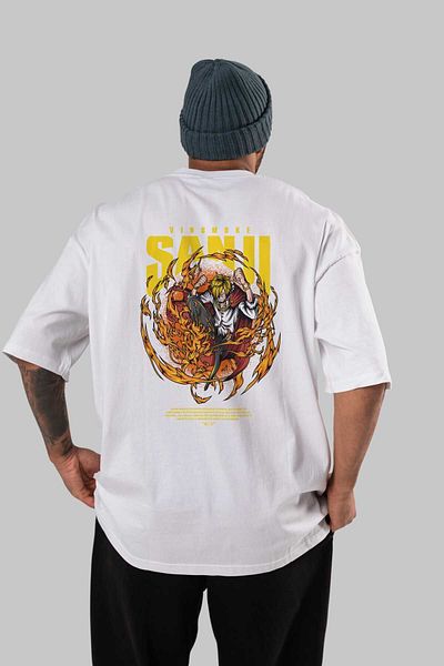 Ankhises Tricou alb oversize - Vinsmoke Sanji Anime, 100% bumbac, bărbați femei