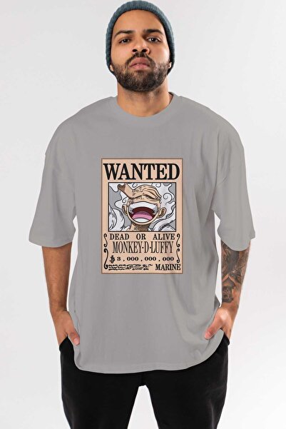 Ankhises CARTEL LUFFY GEAR 5 Tricou supradimensionat gri cu imprimeu anime 100% bumbac Bărbați Femei