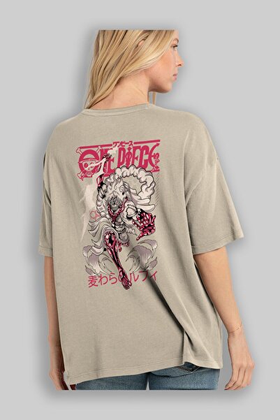 Ankhises MONKEY D. LUFF-ONE PIECE 1 Anime Πίσω εμπριμέ Μπεζ μπλουζάκι Oversize 100% βαμβάκι Ανδρικά Γυναικεία