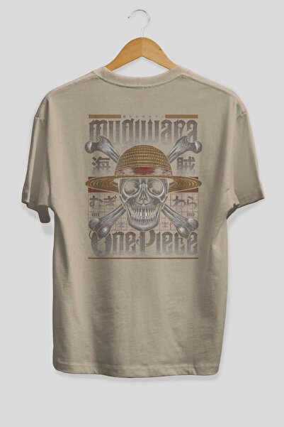 Ankhises ONE PIECE (2) Anime Back Printed Beige Oversize μπλουζάκι 100% βαμβάκι Ανδρικά Γυναικεία