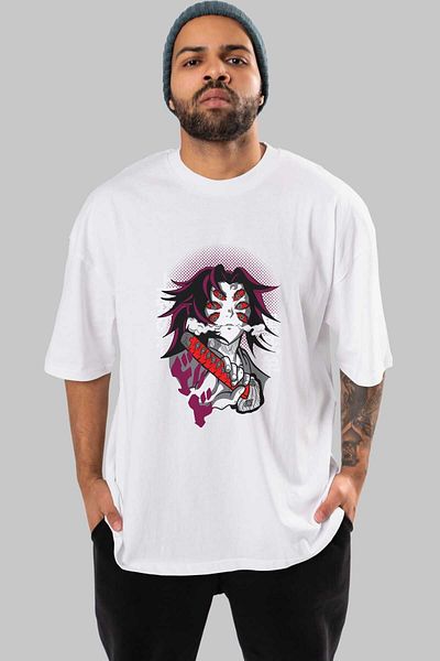Ankhises kokushibo DEMON SLAYER Anime εμπρός εμπριμέ Λευκό υπερμεγέθη μπλουζάκι Ανδρικό Γυναικείο
