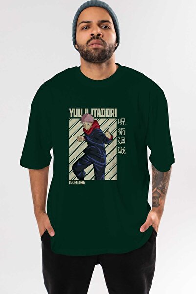 Ankhises Yuuji Itadori 1 Anime Prednja strana Štampano Smaragdno zelena Overs...