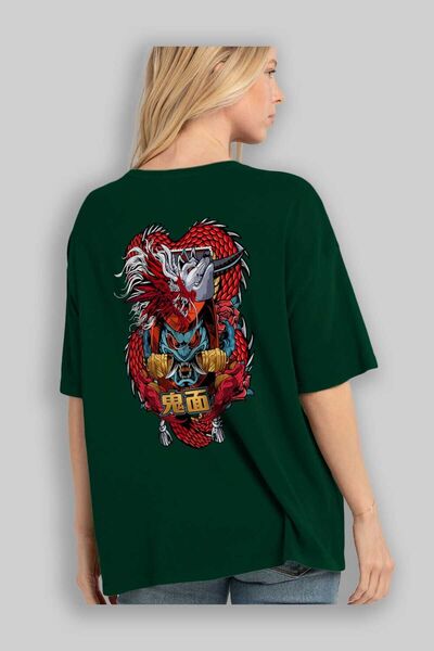 Ankhises TRIBAL Anime Back Štampano Emerald Green Oversize kroj T-shirt Pamuk...