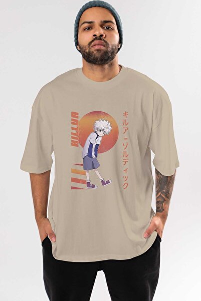 Ankhises Killua Zoldyck 5 2 Anime Sa deznom Bež Oversize kroj T-shirt - Muška...