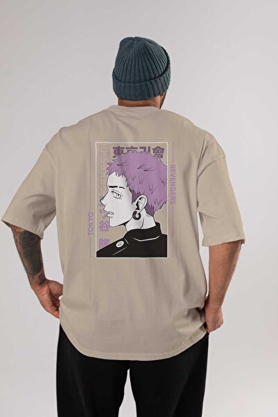 Ankhises Takashi Mitsuya Anime Leđa Štampano Bež Oversize kroj T-shirt 100% p...