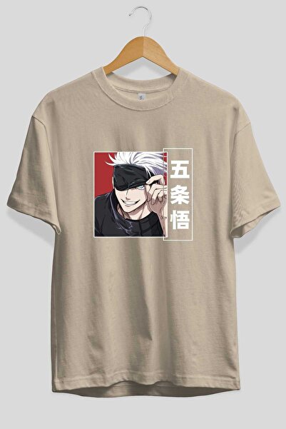 Ankhises JUJUTSU KAISEN Anime μπροστινό μπλουζάκι με στάμπα μπεζ Oversize Ανδρικά Γυναικεία