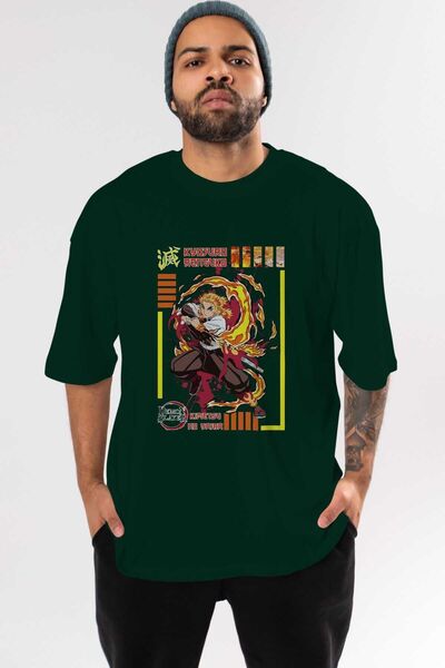 Ankhises KYOJURO RENGOKU Anime Front Štampano Emerald Green Oversize kroj T-s...
