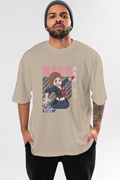 Ankhises Mako Mankanshoku 2 Anime Prednja strana Štampano Bež Oversize kroj T...