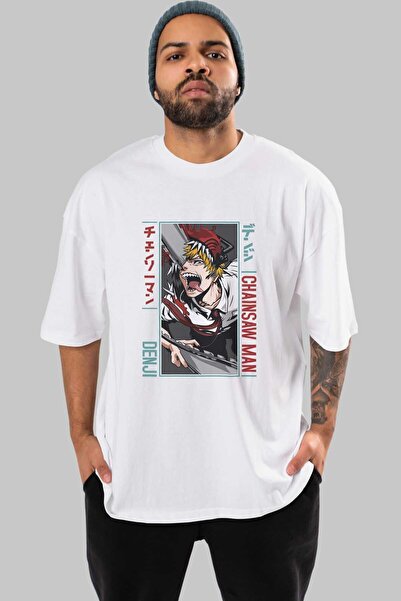 Ankhises Denji Chainsaw Man Anime Біла Oversize футболка - Чоловіча Жіноча