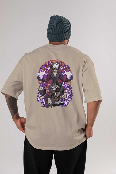 Ankhises BLACK CLOVER DEVIL UNION Anime Πίσω εμπριμέ Μπεζ μπλουζάκι Oversize 100% βαμβάκι Ανδρικά Γυναικεία