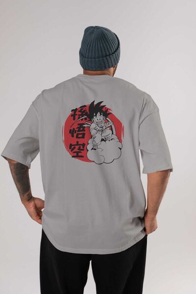 Ankhises DRAGON BALL Anime Spate Imprimat Gri Oversize Tricou 100% bumbac băr...