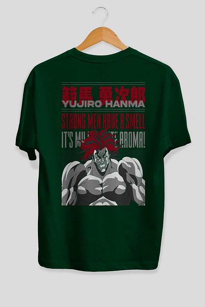 Ankhises YUJIRO HANMA Anime Back Printed Emerald Green Υπερμεγέθη μπλουζάκι βαμβακερό Ανδρικό Γυναικείο