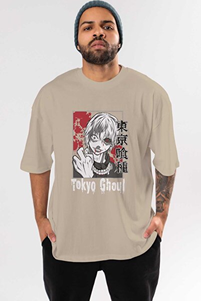Ankhises Kaneki Ken TOKYO GHOUL Anime Prednja Štampano Bež Oversize kroj T-sh...