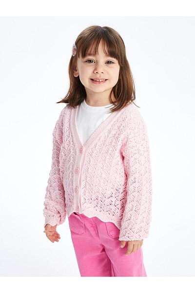 LC Waikiki Baby Pink V-Neck Baby Girl Knitwear Cardigan