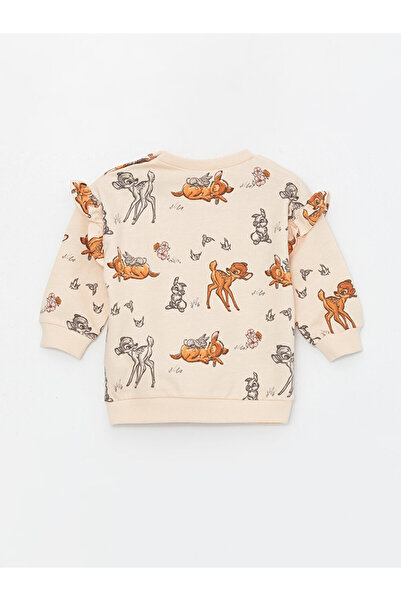 LC Waikiki LCW baby Crew nyakú, hosszú ujjú, Bambi nyomattal ellátott, kislány pulóver és leggings 2 részes készlet