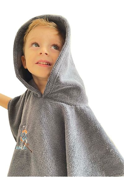 Miami Beach Children's Gray Polar Bear Embroidered Fast Water Absorbing Hooded Bath Pool Beach Poncho Towel