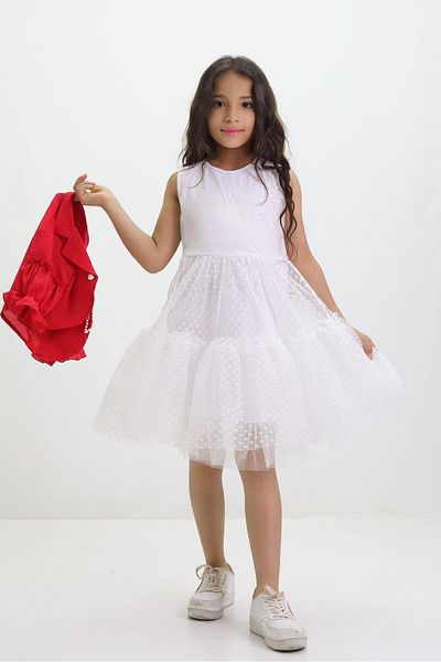 Fox Life Kids Rochie de seara de nunta 23 aprilie pentru fete - cu jacheta din tul din in, Flk158